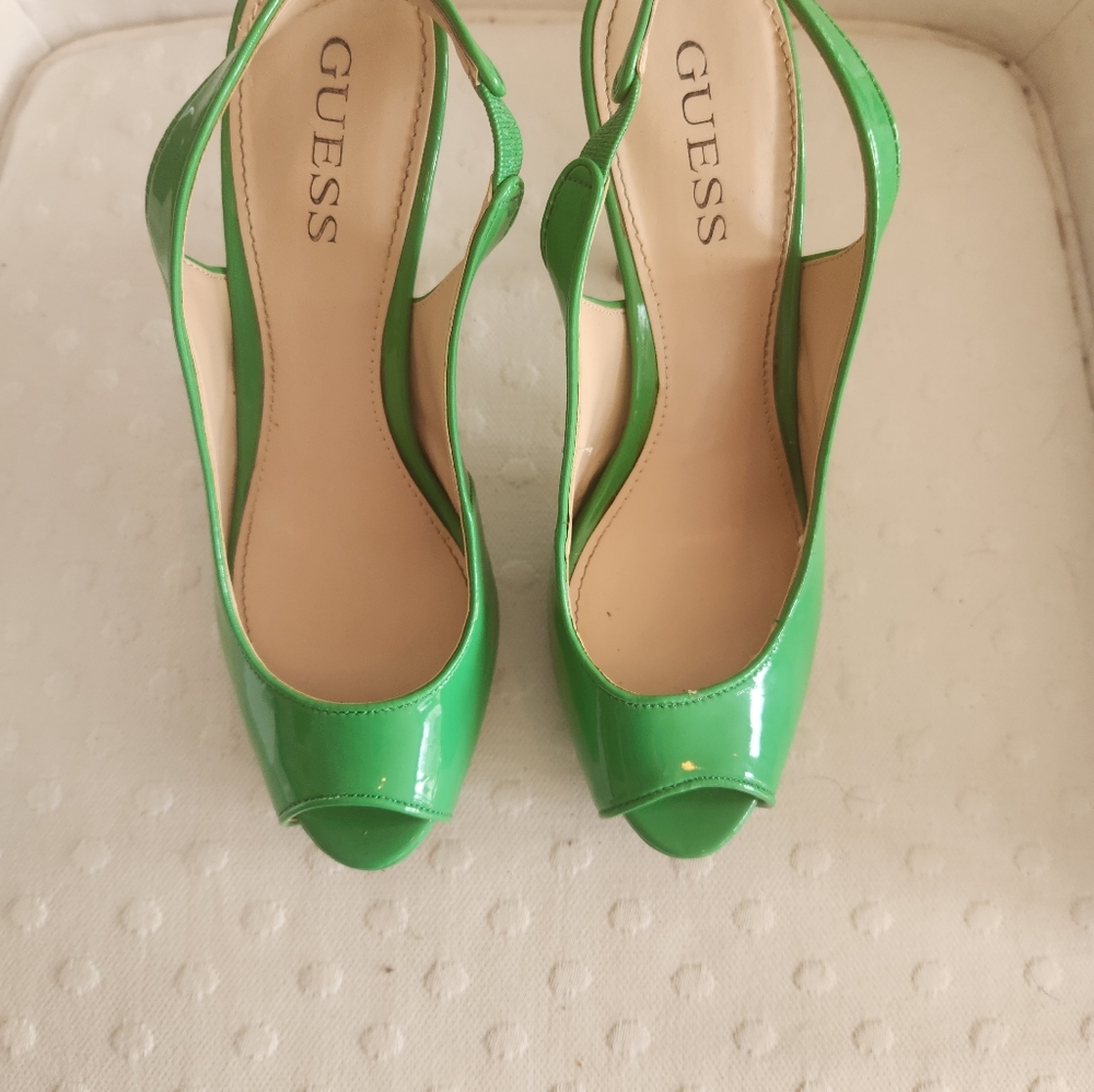 Heels slingback green patent